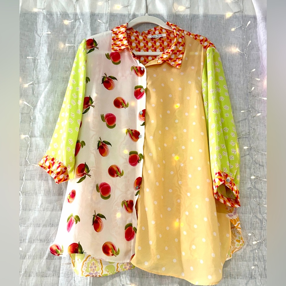 Rose & Olive Geometric Pattern Blouse in Red and Yellow